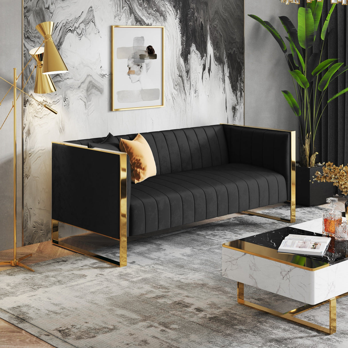 Trillium Sofa in Black and Gold by Manhattan Comfort at Eve Furniture