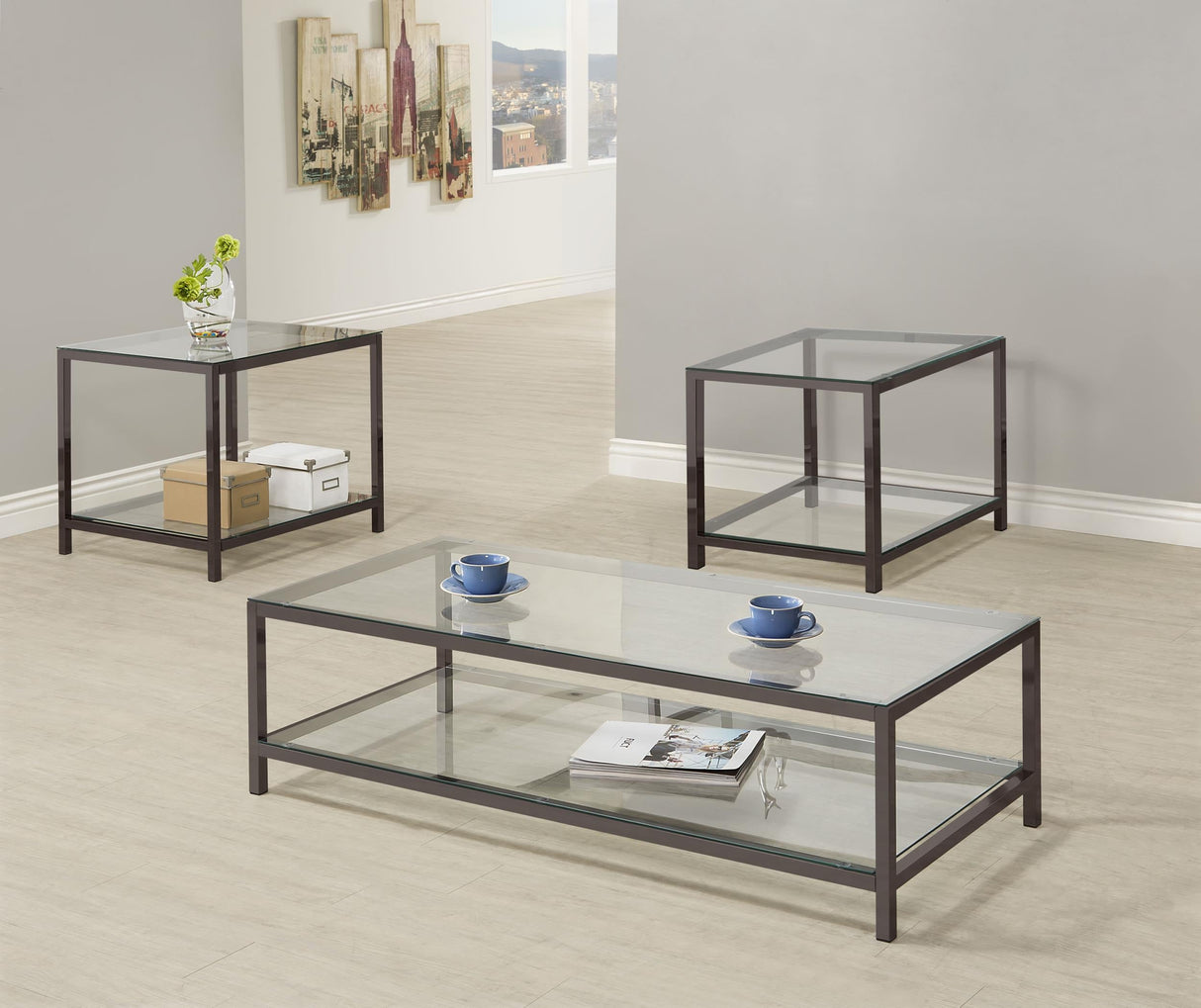 Trini Black Nickel 3-Piece Coffee and End Table Set by Coaster at Eve Furniture