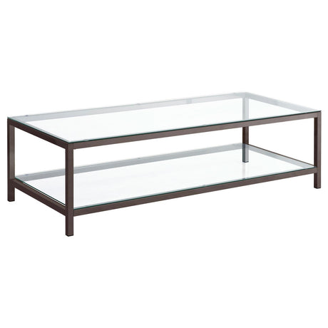 Trini Black Nickel Coffee Table with Glass Shelf by Coaster at Eve Furniture