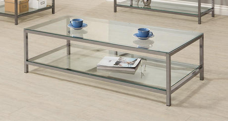 Trini Black Nickel Coffee Table with Glass Shelf by Coaster at Eve Furniture