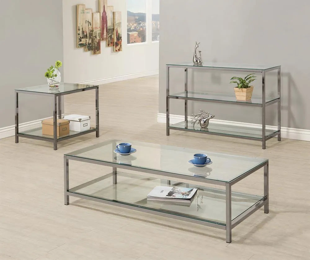 Trini Black Nickel End Table with Glass Shelf by Coaster at Eve Furniture