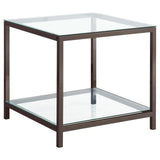 Trini Black Nickel End Table with Glass Shelf by Coaster at Eve Furniture