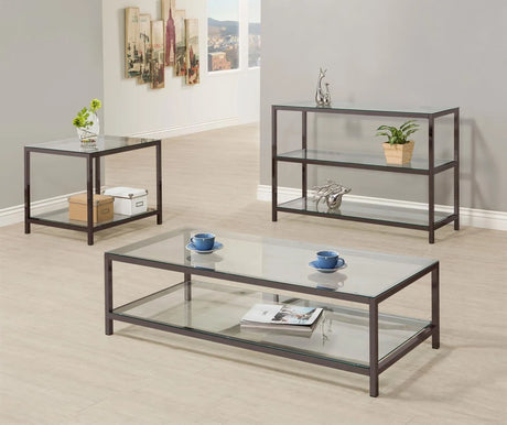 Trini Black Nickel End Table with Glass Shelf by Coaster at Eve Furniture