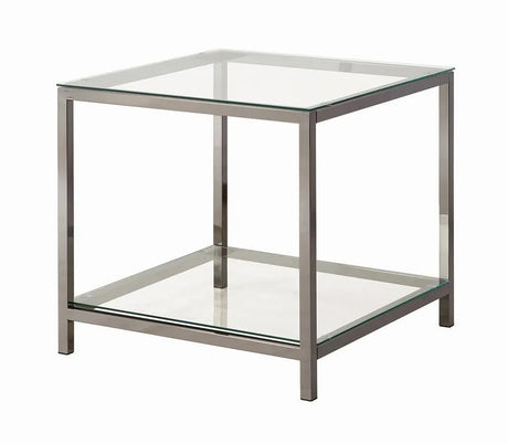 Trini Black Nickel End Table with Glass Shelf by Coaster at Eve Furniture