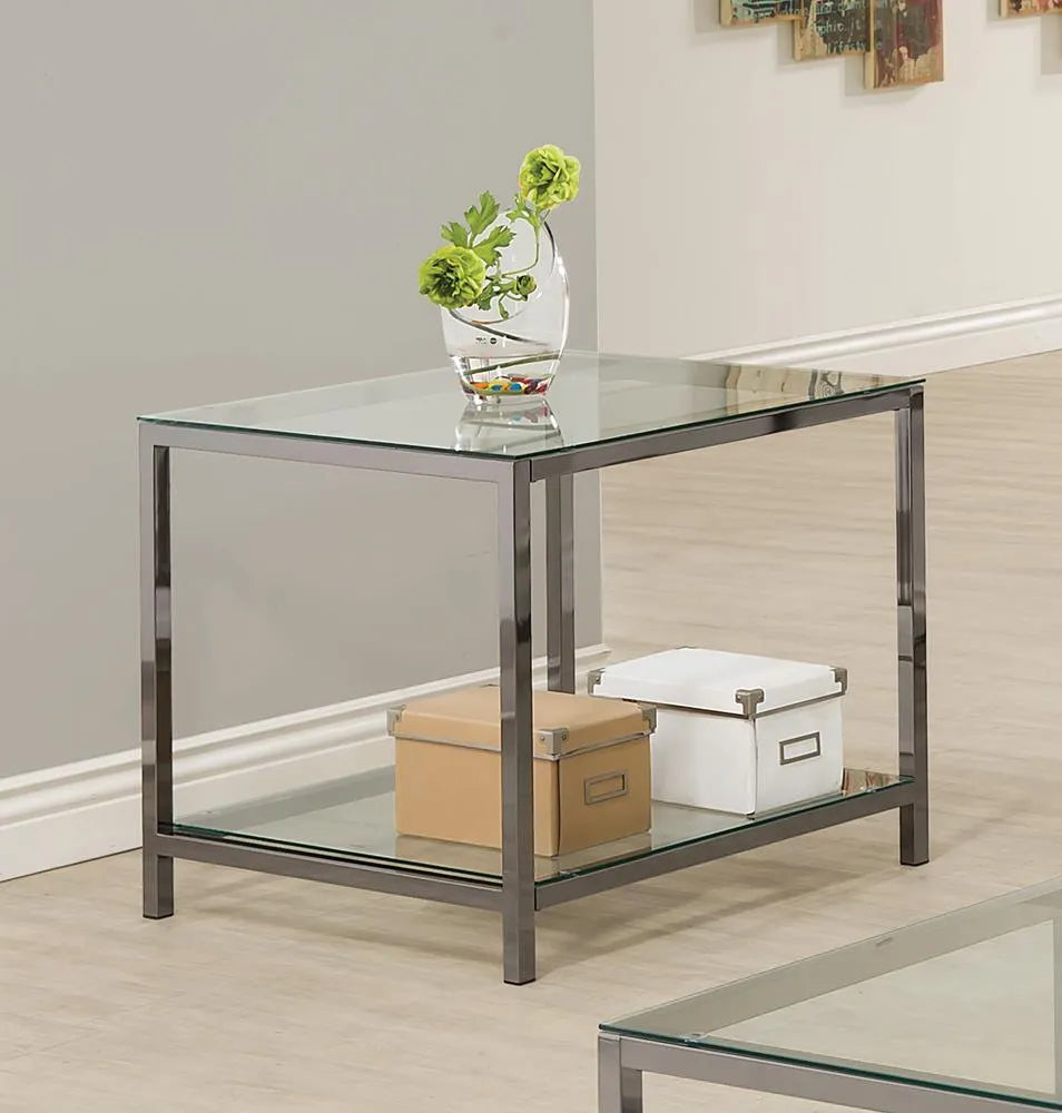 Trini Black Nickel End Table with Glass Shelf by Coaster at Eve Furniture