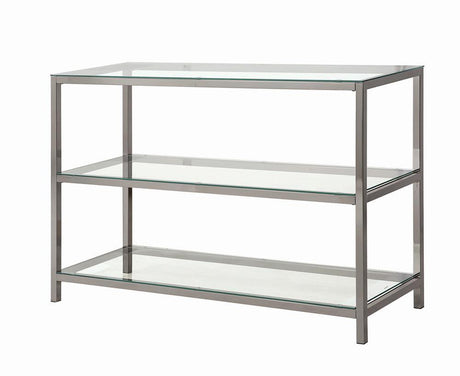 Trini Black Nickel Sofa Table with Glass Shelf by Coaster at Eve Furniture