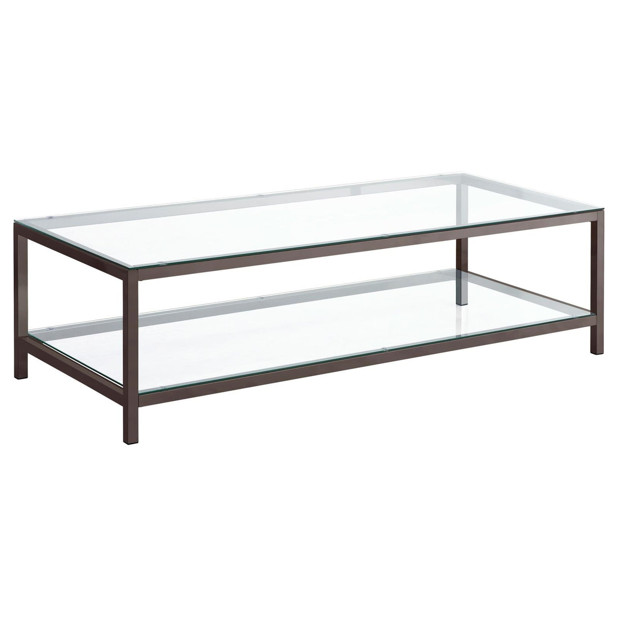 Trini Black Nickel Coffee Table with Glass Shelf