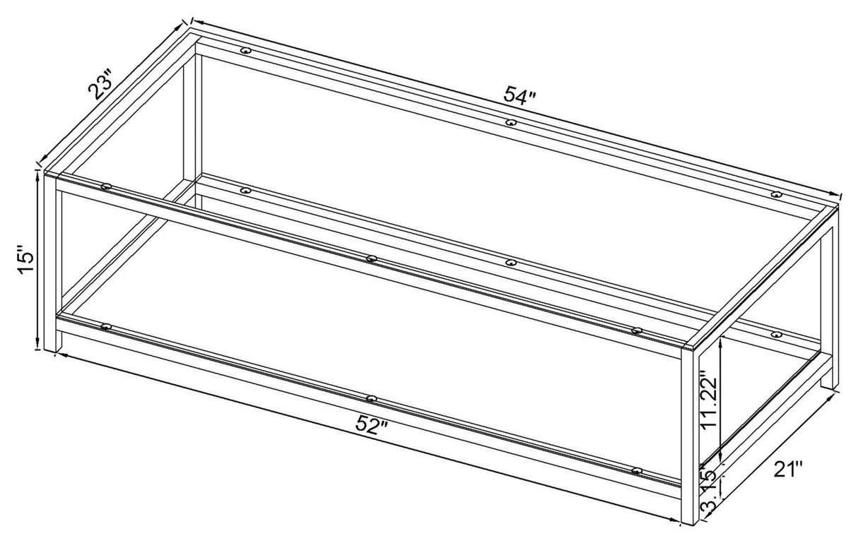 Trini Black Nickel Coffee Table with Glass Shelf