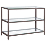 Trini Black Nickel Sofa Table with Glass Shelf by Coaster at Eve Furniture