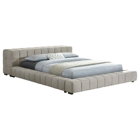 Trinity Light Taupe Upholstered Eastern King Platform Bed by Coaster at Eve Furniture