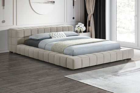 Trinity Light Taupe Upholstered Eastern King Platform Bed by Coaster at Eve Furniture