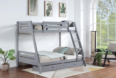 Trisha Wood Twin Over Full Bunk Bed with Storage Drawers Grey