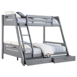 Trisha Wood Twin Over Full Bunk Bed with Storage Drawers Grey