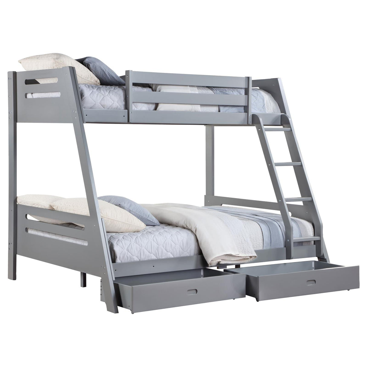 Trisha Wood Twin Over Full Bunk Bed with Storage Drawers Grey