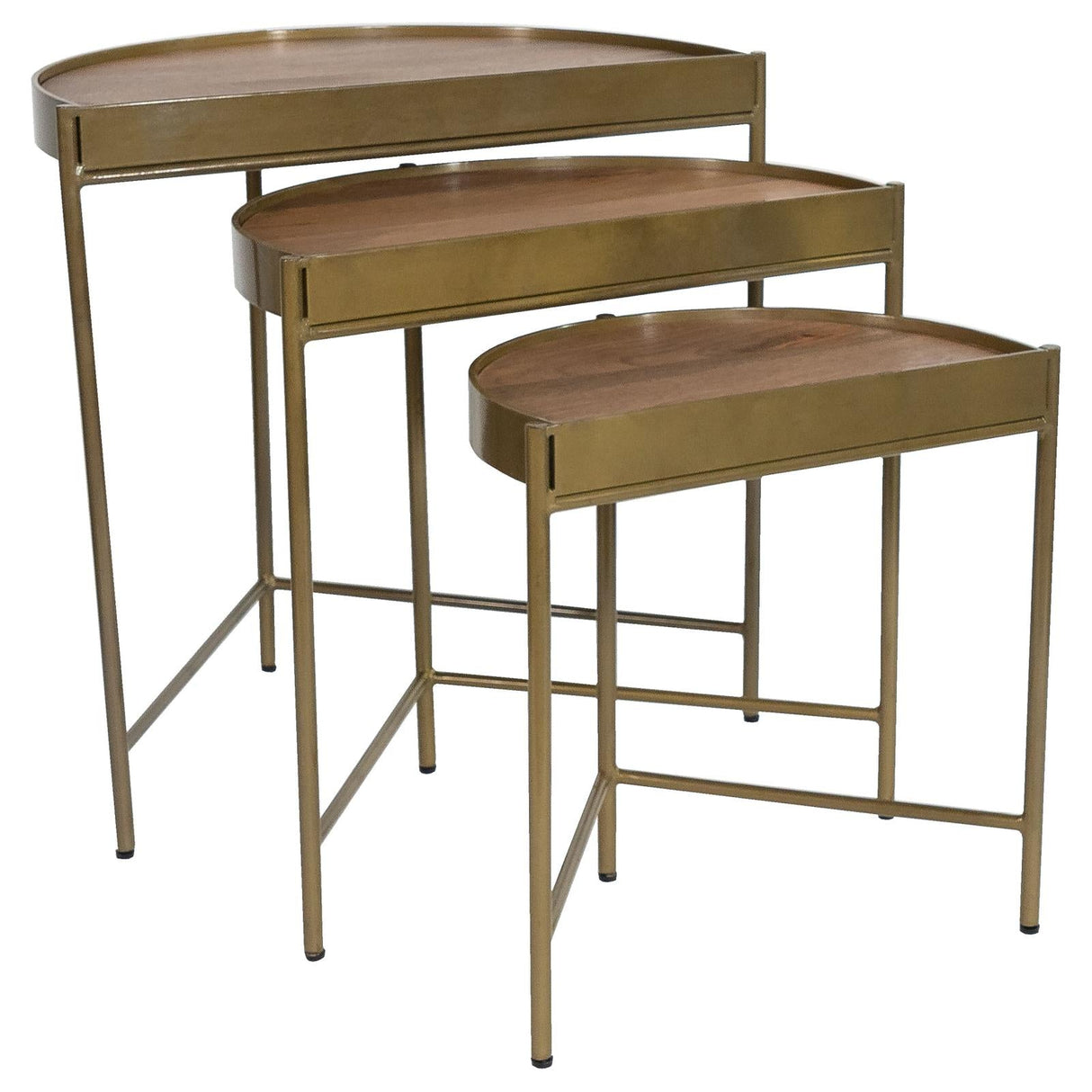 Tristen 3-Piece Demilune Nesting Table With Recessed Top Brown and Gold