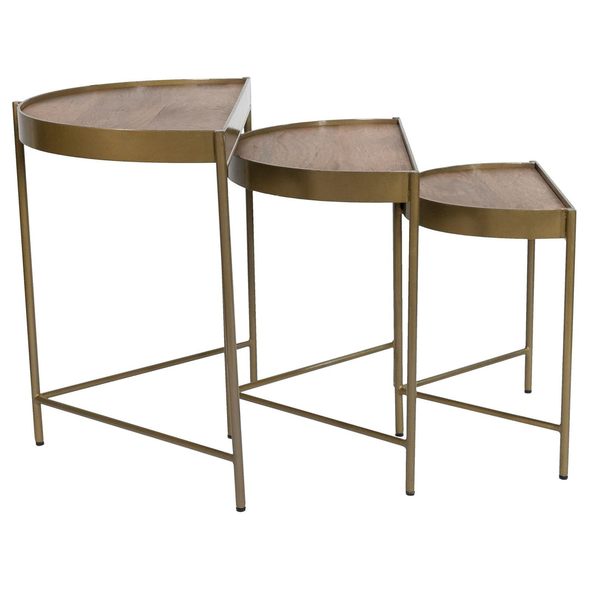 Tristen 3-Piece Demilune Nesting Table With Recessed Top Brown and Gold