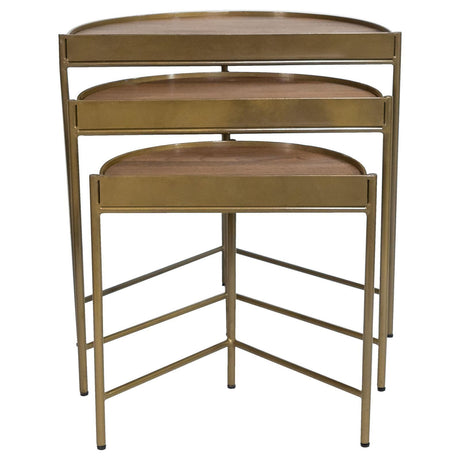 Tristen Brown and Gold 3-Piece Demilune Nesting Table With Recessed Top by Coaster at Eve Furniture