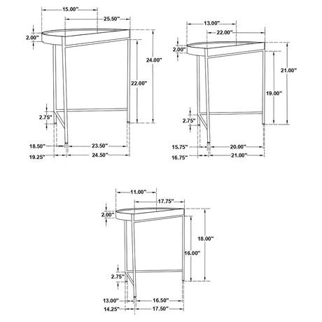 Tristen Brown and Gold 3-Piece Demilune Nesting Table With Recessed Top by Coaster at Eve Furniture