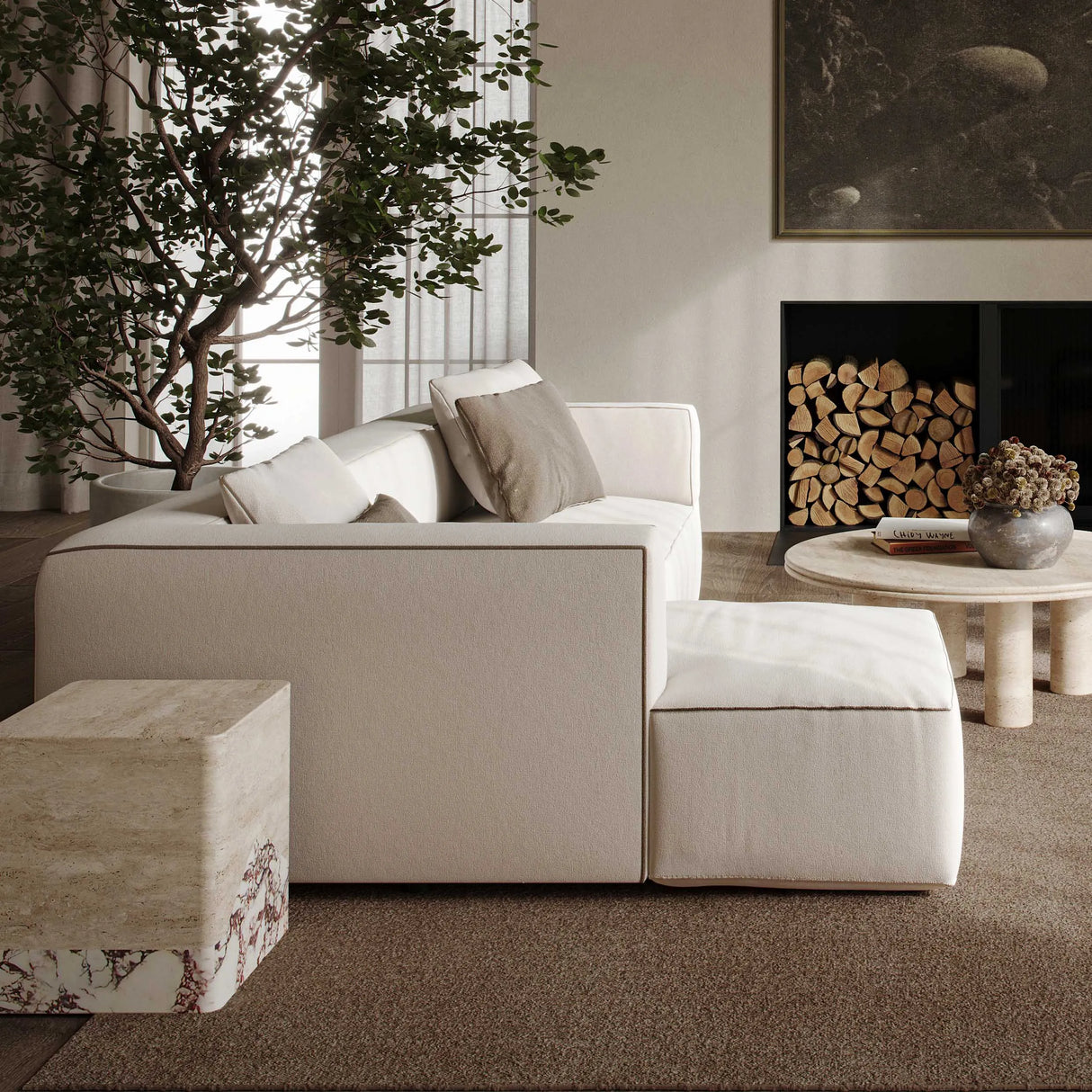 Tristine Cream Linen Sectional by TOV Furniture at Eve Furniture