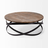 Triumph 40" Round Brown Solid Wood Top Black Metal Base Coffee Table by Mercana at Eve Furniture