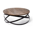 Triumph 40" Round Brown Solid Wood Top Black Metal Base Coffee Table by Mercana at Eve Furniture