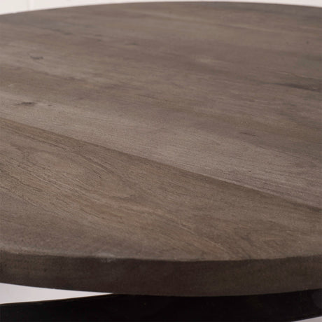 Triumph Round Brown Solid Wood Top Black Metal Base Coffee Table by Mercana at Eve Furniture