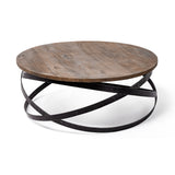 Triumph Round Brown Solid Wood Top Black Metal Base Coffee Table by Mercana at Eve Furniture