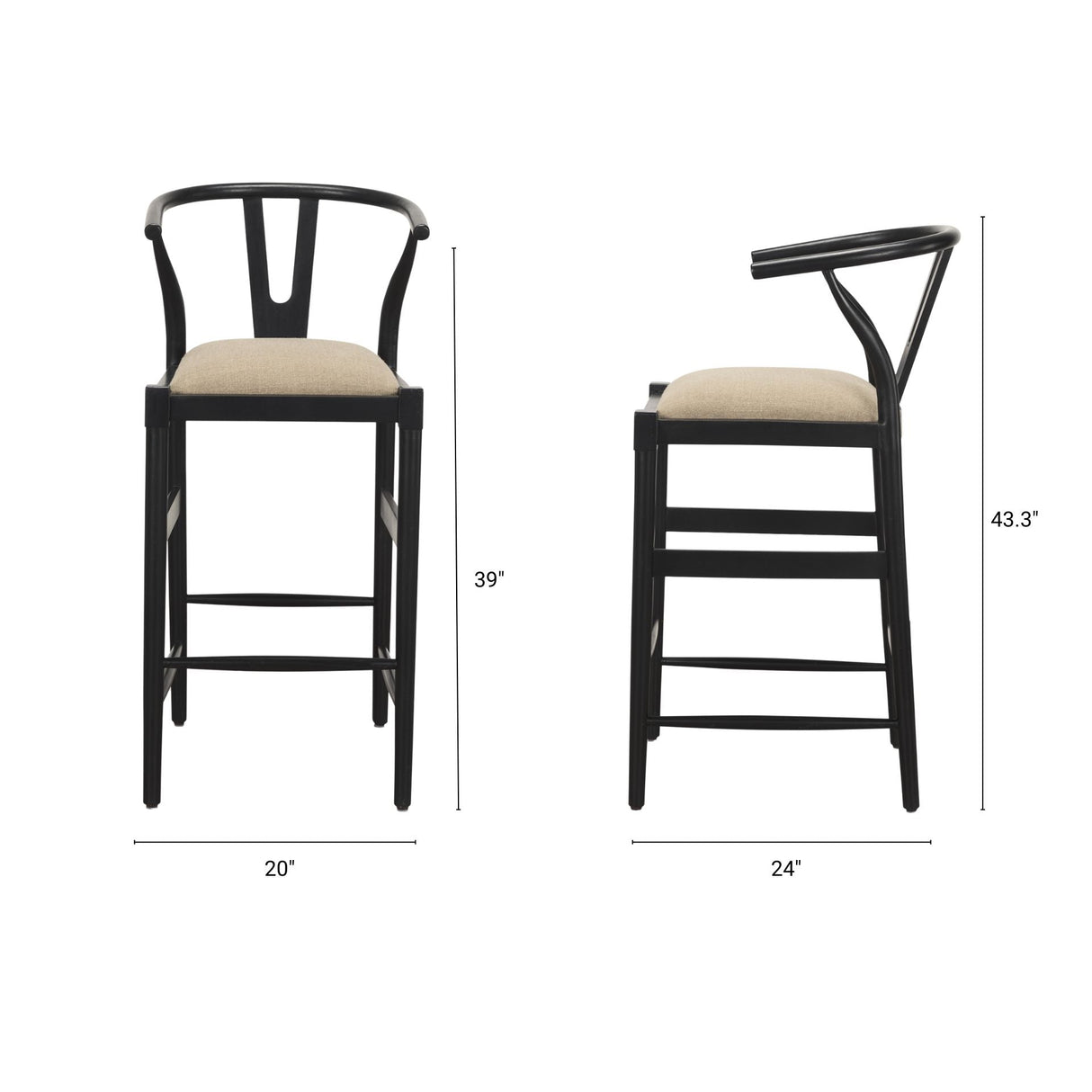Trixie Black Wood Frame w/ Dark Taupe Fabric Seat Bar Stool by Mercana at Eve Furniture