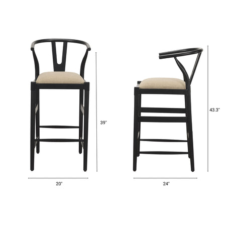 Trixie Black Wood Frame w/ Dark Taupe Fabric Seat Bar Stool by Mercana at Eve Furniture