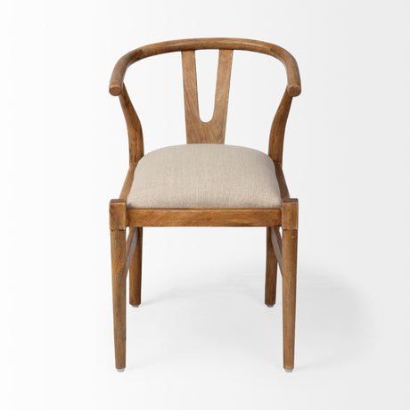 Trixie Cream Fabric Seat Brown Wood Frame Dining Chair by Mercana at Eve Furniture