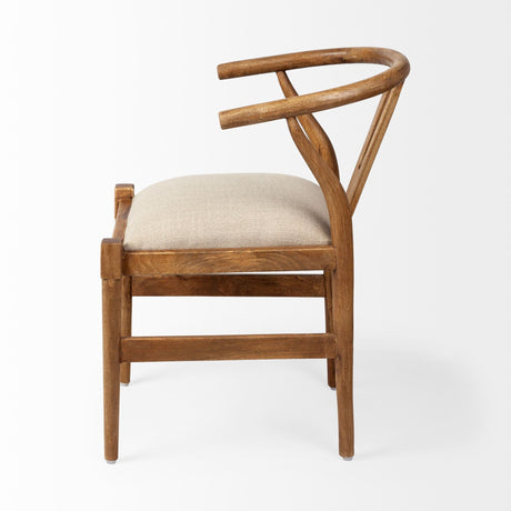 Trixie Cream Fabric Seat Brown Wood Frame Dining Chair by Mercana at Eve Furniture
