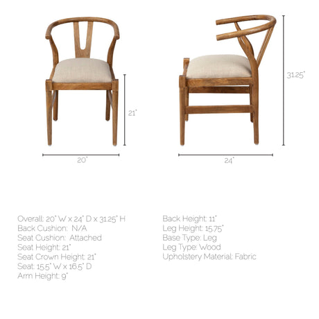 Trixie Cream Fabric Seat Brown Wood Frame Dining Chair by Mercana at Eve Furniture