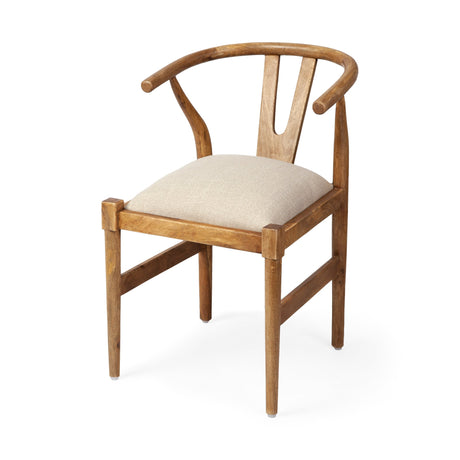 Trixie Cream Fabric Seat Brown Wood Frame Dining Chair by Mercana at Eve Furniture