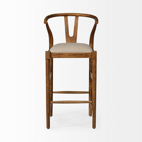 Trixie Cream Upholstered Seat Brown Wood Frame Bar Stool by Mercana at Eve Furniture