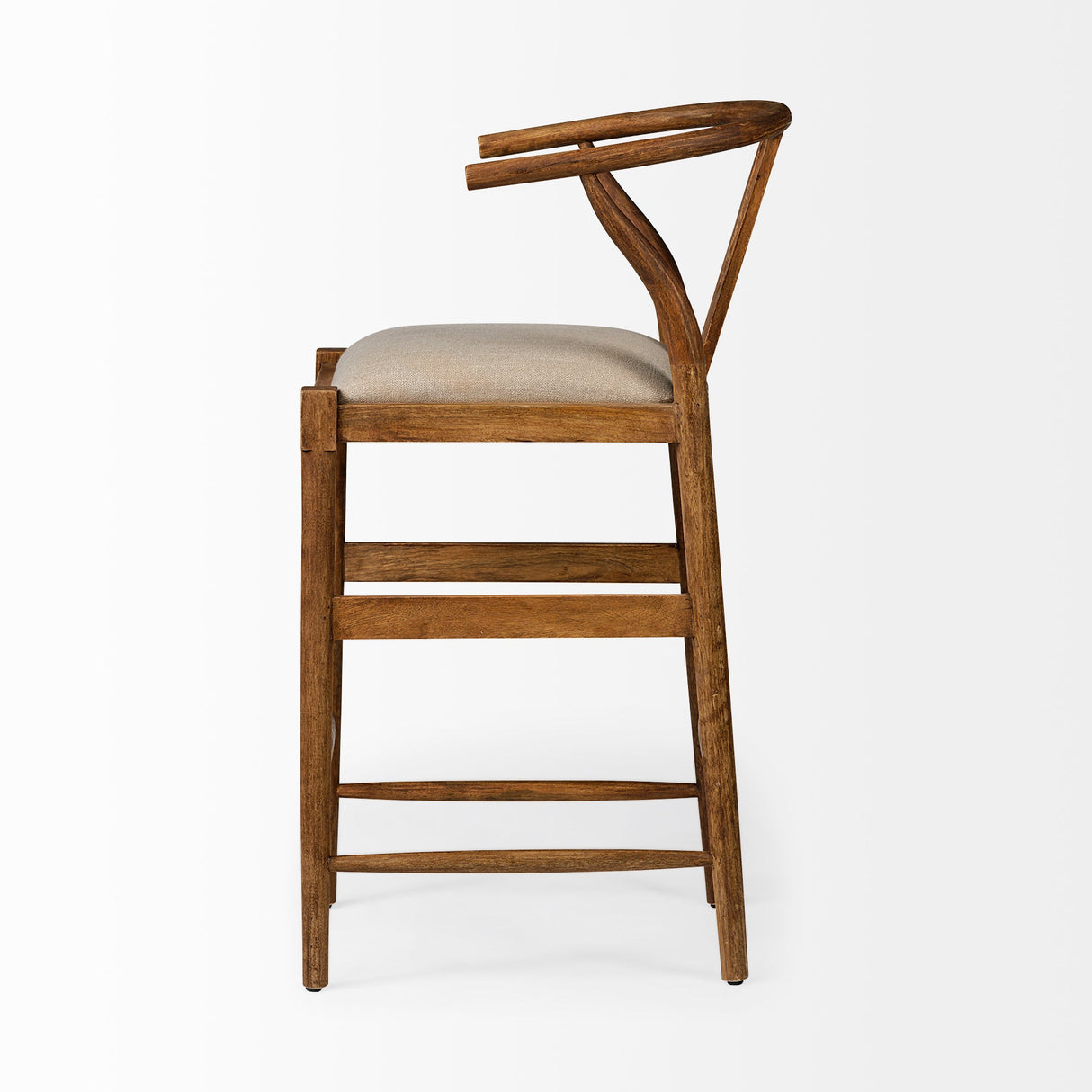 Trixie Cream Upholstered Seat Brown Wood Frame Bar Stool by Mercana at Eve Furniture