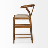 Trixie Cream Upholstered Seat Brown Wood Frame Bar Stool by Mercana at Eve Furniture