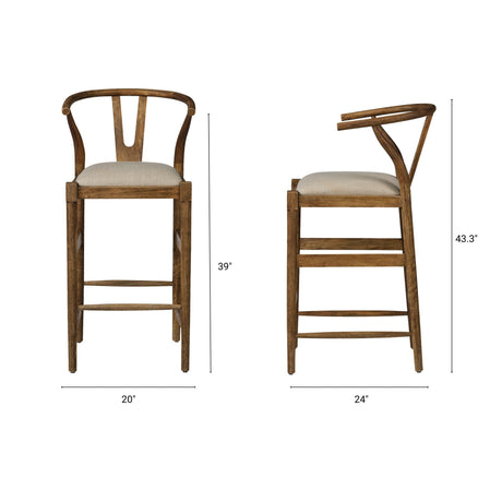Trixie Cream Upholstered Seat Brown Wood Frame Bar Stool by Mercana at Eve Furniture