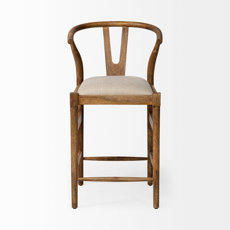 Trixie Cream Upholstered Seat Brown Wood Frame Counter Stool by Mercana at Eve Furniture