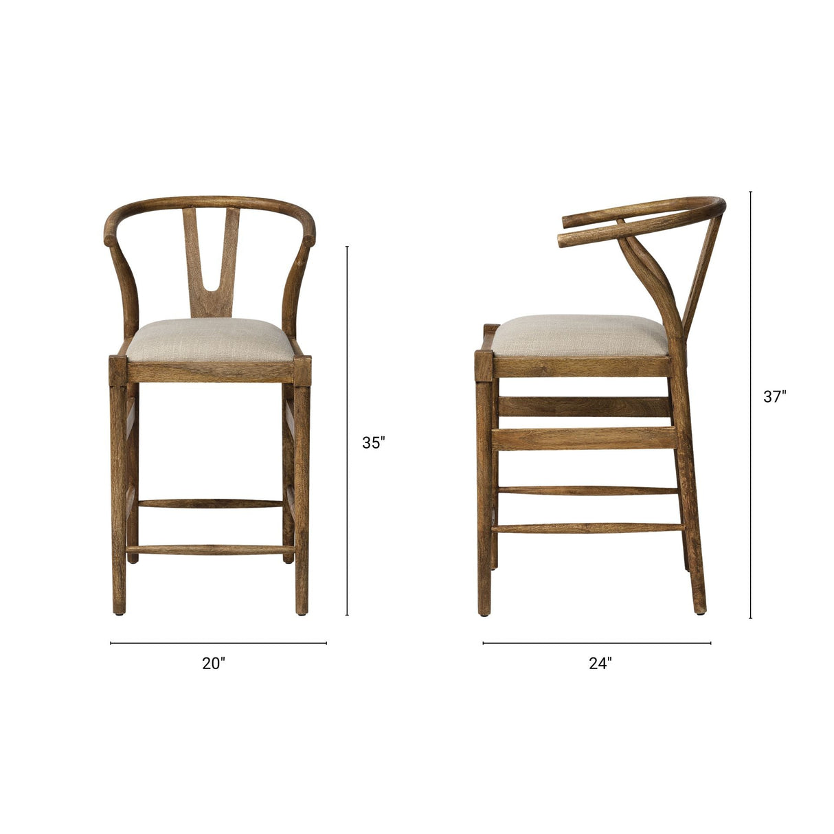 Trixie Cream Upholstered Seat Brown Wood Frame Counter Stool by Mercana at Eve Furniture