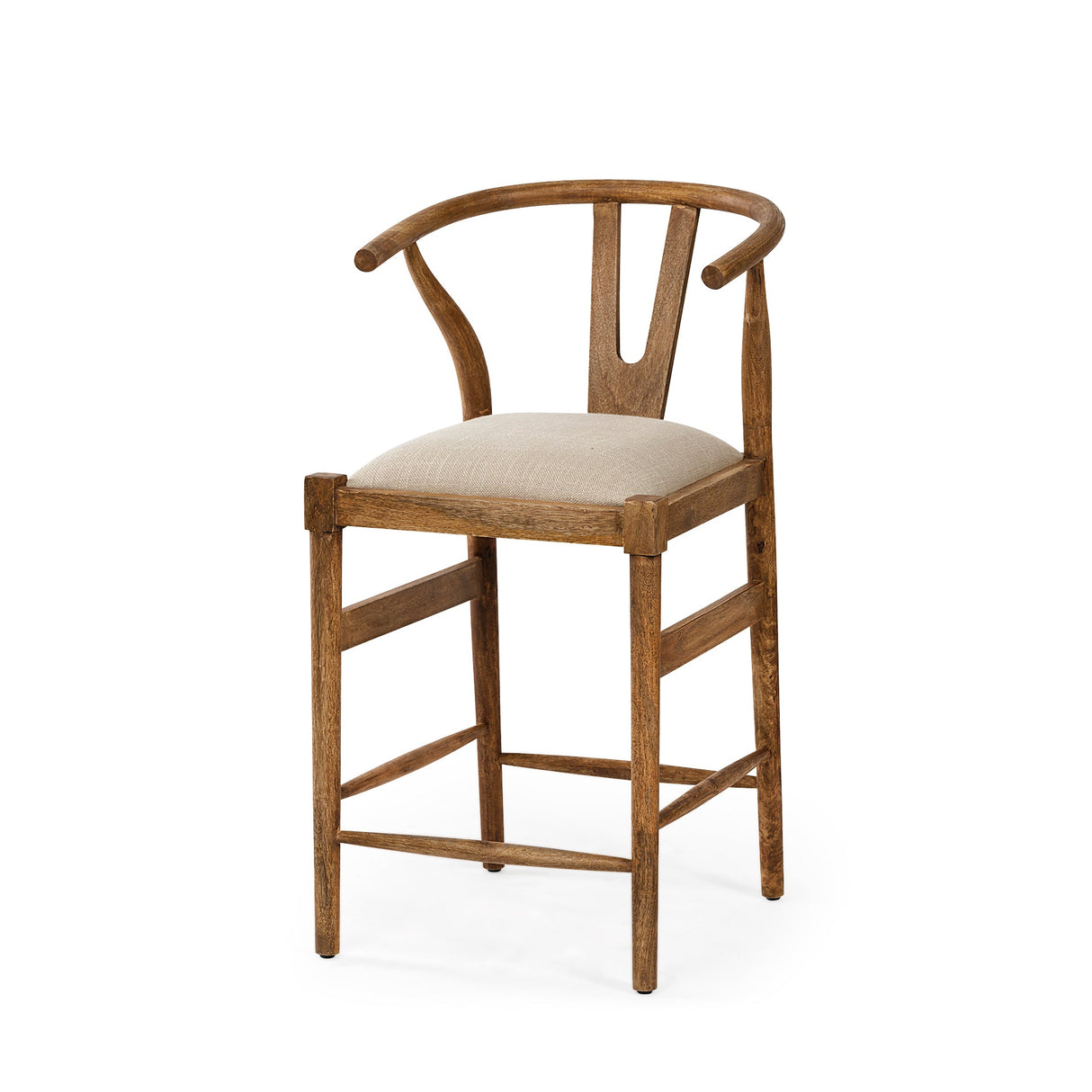 Trixie Cream Upholstered Seat Brown Wood Frame Counter Stool by Mercana at Eve Furniture