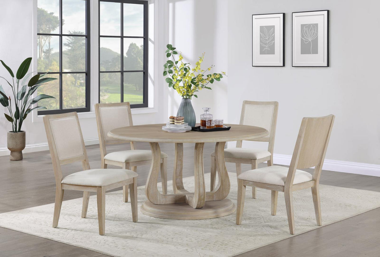 Trofello White Washed 5-Piece Round Dining Set