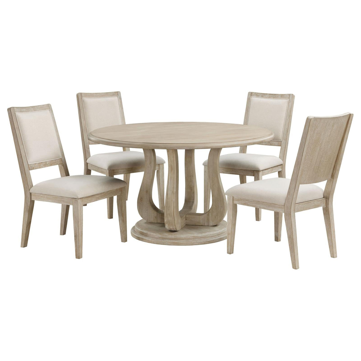 Trofello White Washed 5-Piece Round Dining Set