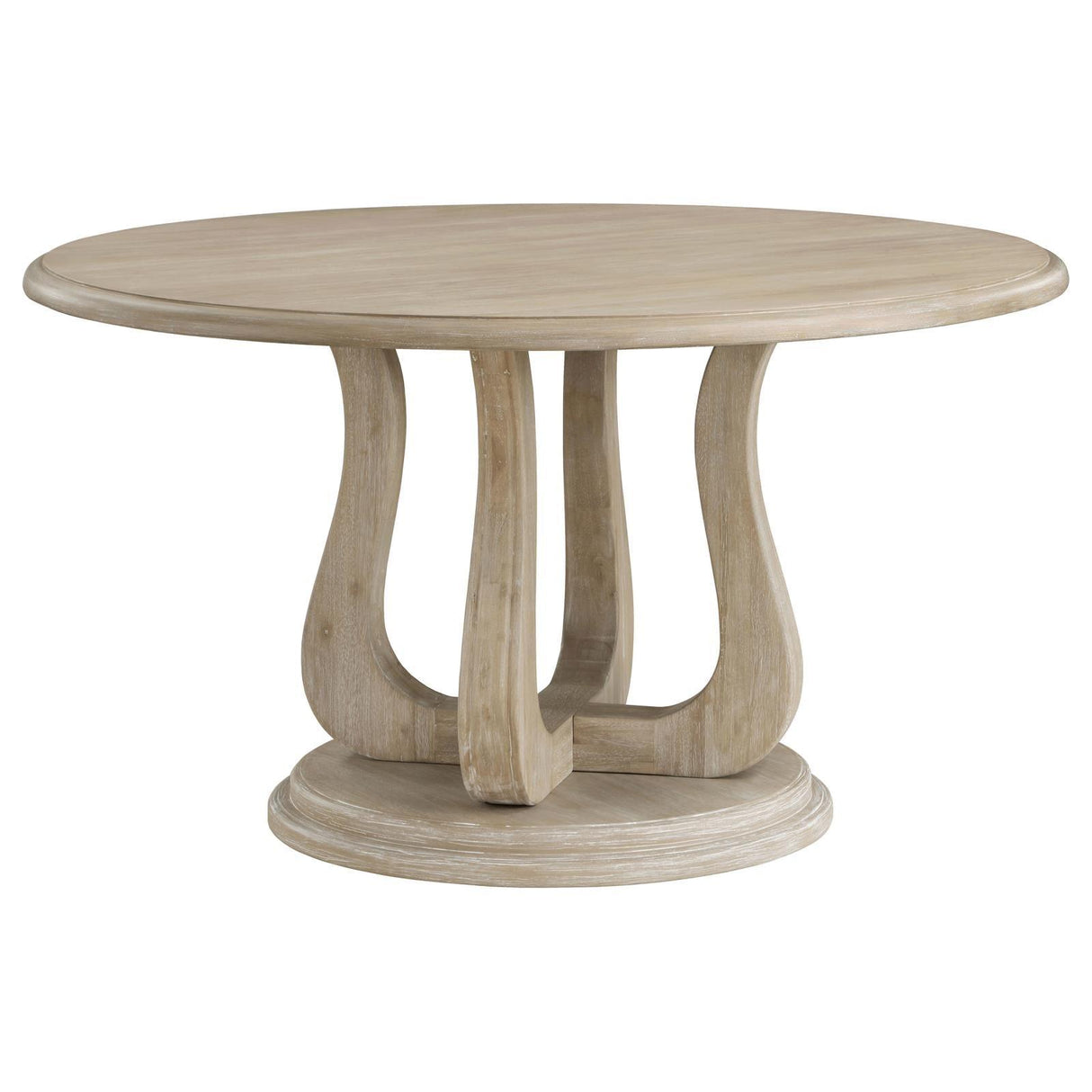 Trofello White Washed Round Dining Table with Curved Pedestal Base by Coaster at Eve Furniture