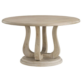 Trofello White Washed Round Dining Table with Curved Pedestal Base by Coaster at Eve Furniture