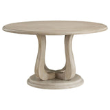 Trofello White Washed Round Dining Table with Curved Pedestal Base by Coaster at Eve Furniture