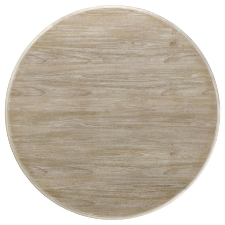 Trofello White Washed Round Dining Table with Curved Pedestal Base by Coaster at Eve Furniture