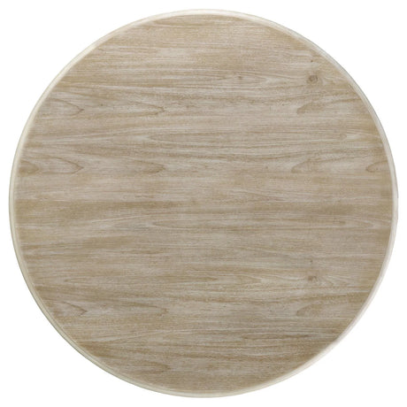 Trofello White Washed Round Dining Table with Curved Pedestal Base by Coaster at Eve Furniture