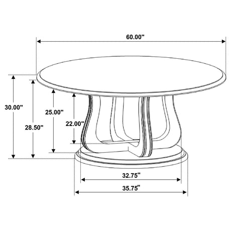 Trofello White Washed Round Dining Table with Curved Pedestal Base by Coaster at Eve Furniture