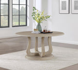 Trofello White Washed Round Dining Table with Curved Pedestal Base by Coaster at Eve Furniture