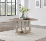 Trofello White Washed Round Dining Table with Curved Pedestal Base by Coaster at Eve Furniture